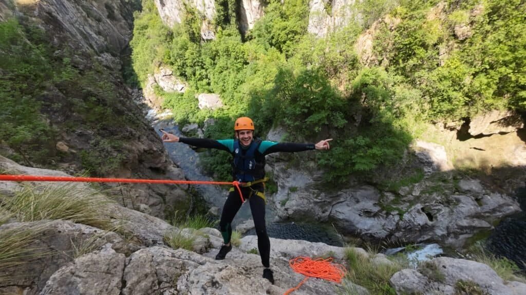 canyoning guest smile on the extreme part of canyon Cetina