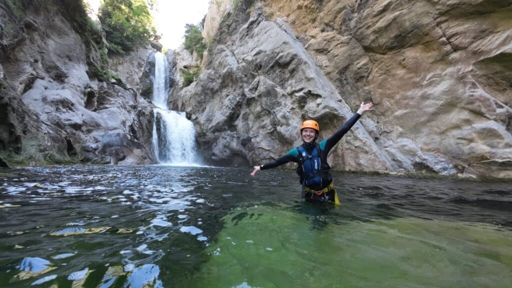 canyoning guest smile near waterfall Gubavica