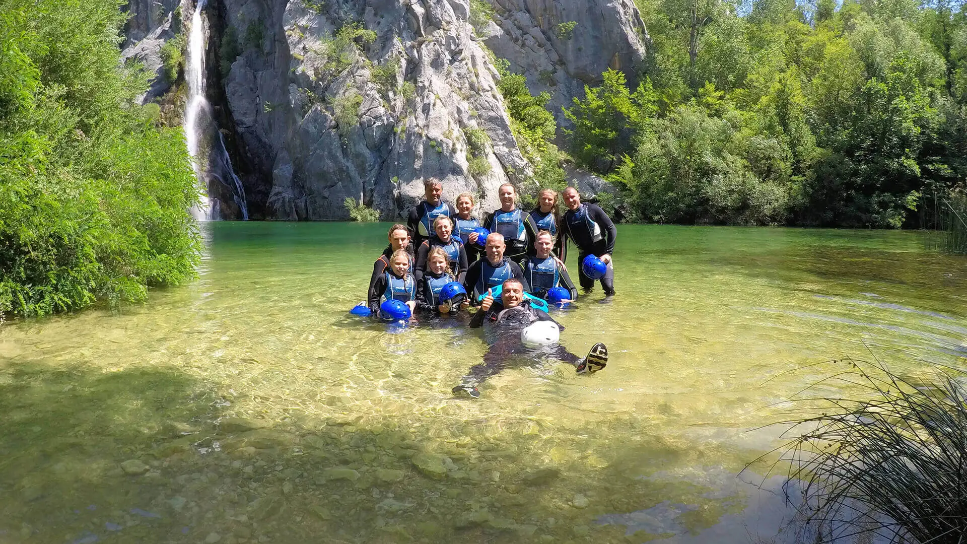 Basic canyoning on the Cetina river near Omiš, guests by the Gubavica waterfall
